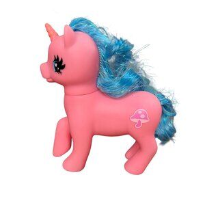 My Little Pony Pink Unicorn Toy With Blue Hair & Mushroom Print